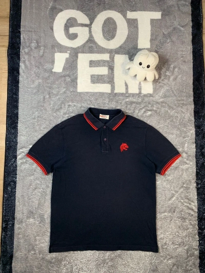 Pre-owned Designer Prada Milano Tiger Logo Polo T Shirt Dark Navy
