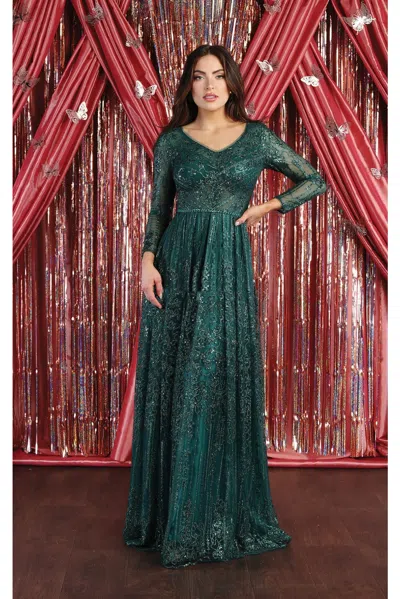 Pre-owned Designer Prom Dress Long Sleeve In Hunter Green, Red, Rose Gold, Royal Blue, Black, White