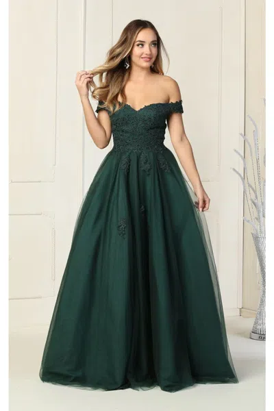 Pre-owned Designer Prom Embroidered A-line Gown In Hunter Green