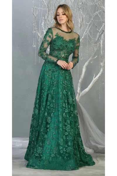 Pre-owned Designer Red Carpet Long Sleeve Formal Evening Gown