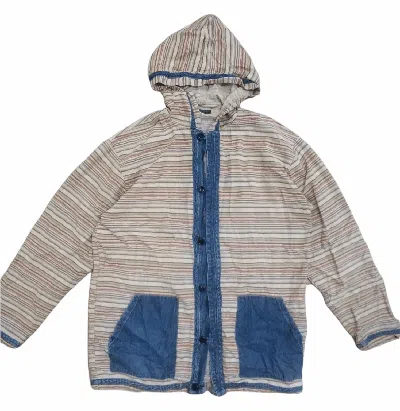 Pre-owned Designer Stripe Hoodies Duffle Overshirts Jacket In Cream