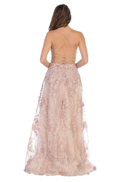 Pre-owned Designer Thigh High Slit Prom Dress In Champagne