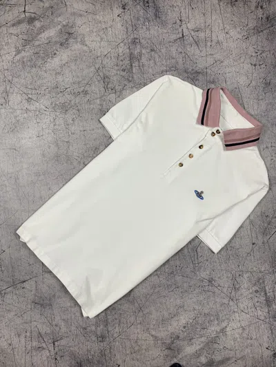 Pre-owned Designer Vintage Vivienne Westwood Polo Luxury Logo Embroidered In White
