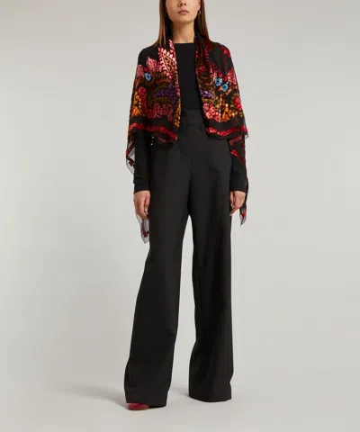 Designer Vintage Women's 1970's Black Silk Devore Shawl