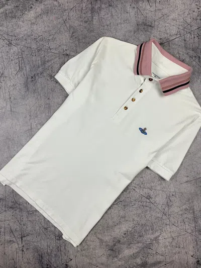 Pre-owned Designer Vivienne Westwood Man Polo Shirt Embroidered Logo In White