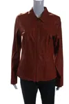 Designer Womens Reversible Leather Suede Orange Zip Long Sleeve Jacket In Brown
