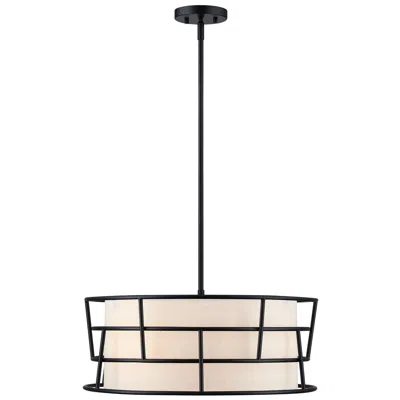 Designer's Fountain Aria Falls 60 Watt 3-light Matte Black Drum Pendant With Fabric Shade