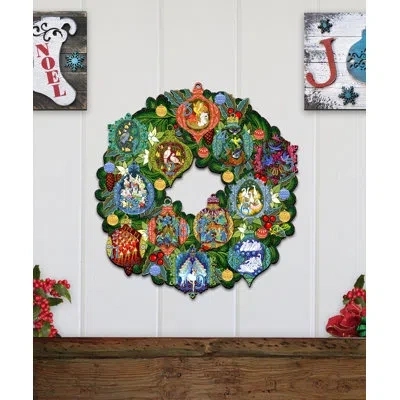 Designocracy 12 Days Of Christmas Wreath Door Hanger In Multicolor