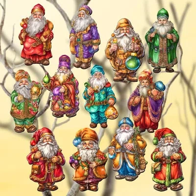 Designocracy 12 Piece Colorful Santa Decorative Wooden Clip-on Ornaments By G. Debrekht