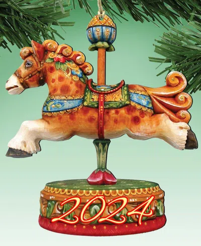 Designocracy 2024 Dated Carousel Horse Christmas Wooden Ornaments Holiday Decor Set Of 2 G. Debrekht In Multi Color