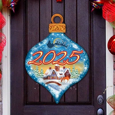 Designocracy 2025 Dated Christmas Village Dated Door Decor By G. Debrekht In Blue;red;yellow