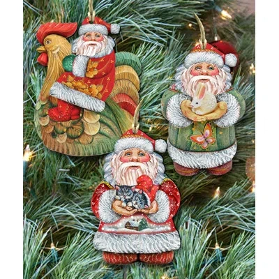 Designocracy 3 Piece Country Santa Holiday Shaped Ornament Set In Multicolor