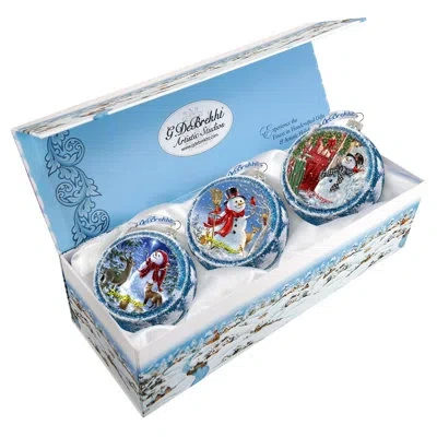 Designocracy 3 Piece Happy Snowman Holiday Shaped Ornament Set