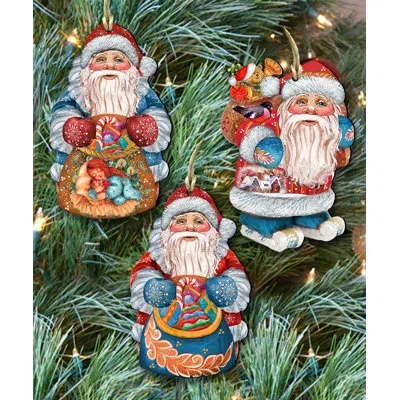 Designocracy 3 Piece Holiday Gifts Santa Holiday Shaped Ornaments Set In Multicolor