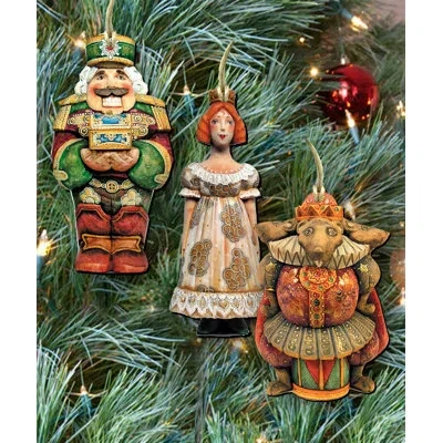 Designocracy 3 Piece Nutcracker Story Holiday Shaped Ornament Set In Multicolor