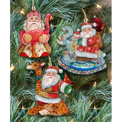 Designocracy 3 Piece Safari Santa Holiday Shaped Ornament Set In Multicolor