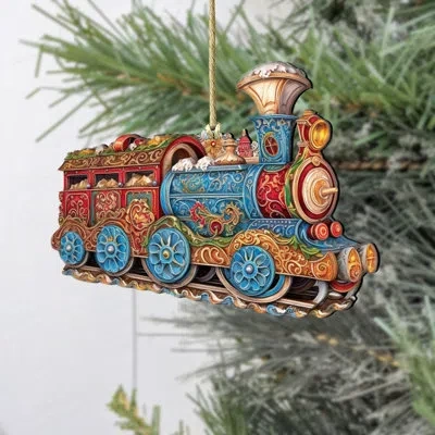 Designocracy 3 Piece Trains Wooden Ornaments