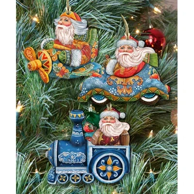 Designocracy 3 Piece Voyage Santa Holiday Shaped Ornament Set In Multicolor