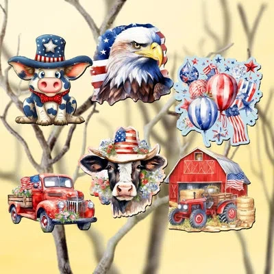 Designocracy 6 Piece American Flag Decorative Wooden Clip-on Ornaments By G. Debrekht