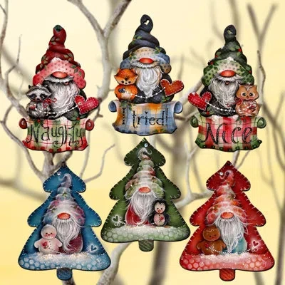 Designocracy 6 Piece Christmas Gnomes Decorative Wooden Clip-on Ornaments By J. Mills-price