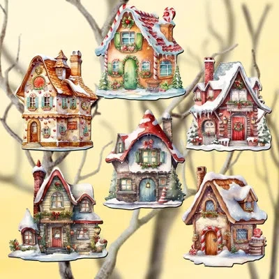 Designocracy 6 Piece Christmas Houses Decorative Wooden Clip-on Ornaments By G. Debrekht