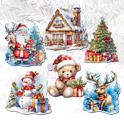 Designocracy 6 Piece Christmas Is Here Decorative Wooden Clip-on Ornaments By G. Debrekht