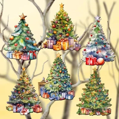Designocracy 6 Piece Christmas Tree Decorative Wooden Clip-on Ornaments By G. Debrekht