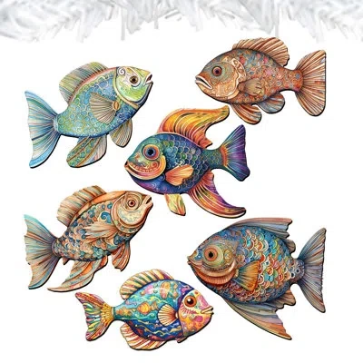 Designocracy 6 Piece Coastal Fish Decorative Wooden Ornaments By G. Debrekht