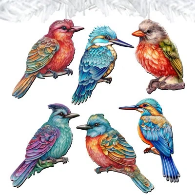 Designocracy 6 Piece Colorful Birds Decorative Wooden Clip-on Ornaments By G. Debrekht