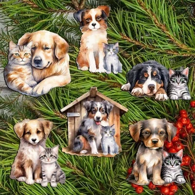 Designocracy 6 Piece Dogs Decorative Wooden Clip-on Ornaments By G. Debrekht