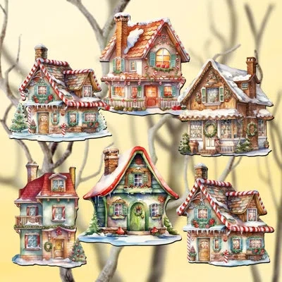 Designocracy 6 Piece Dream Houses Decorative Wooden Clip-on Ornaments By G. Debrekht