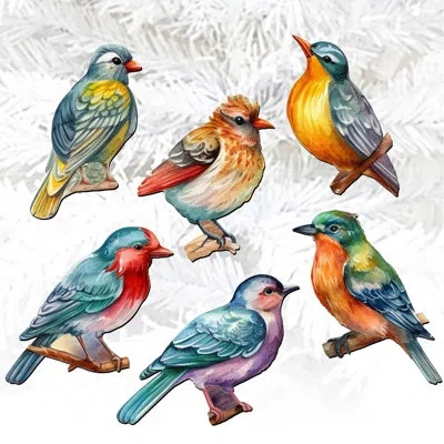 Designocracy 6 Piece Forest Birds Decorative Wooden Clip-on Ornaments By G. Debrekht