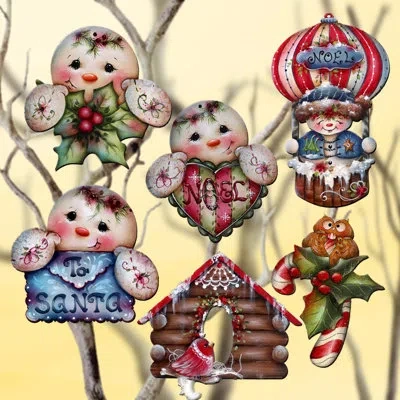 Designocracy 6 Piece Giggles And Gifts Decorative Wooden Clip-on Ornaments By J. Mills-price