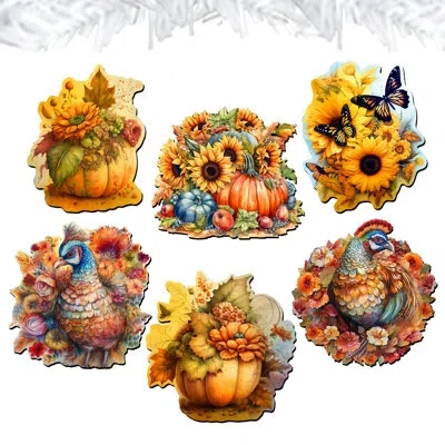 Designocracy 6 Piece Happy Thanksgiving Decorative Wooden Clip-on Ornaments By G. Debrekht