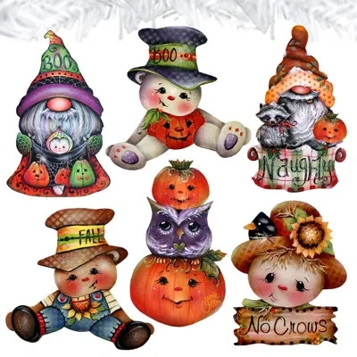 Designocracy 6 Piece Hello Fall - Pumpkin, Scarecrow, Gnome Decorative Wooden Clip-on Ornaments By J. Mills-price