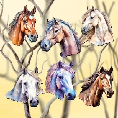 Designocracy 6 Piece Horses Decorative Wooden Clip-on Ornaments By G. Debrekht