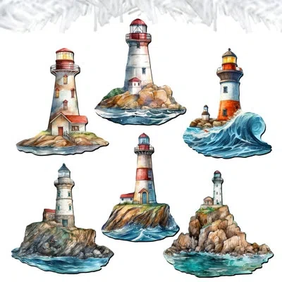Designocracy 6 Piece Lighthouse Decorative Wooden Clip-on Ornaments By G. Debrekht
