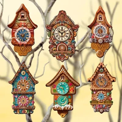 Designocracy 6 Piece Miniature Clock Decorative Wooden Clip-on Ornaments By G. Debrekht