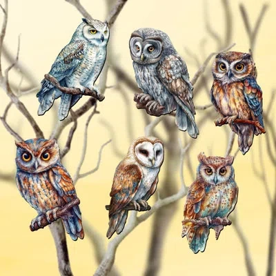 Designocracy 6 Piece Night Owls Decorative Wooden Clip-on Ornaments By G. Debrekht