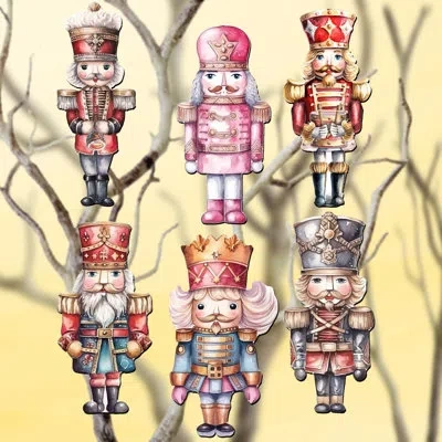 Designocracy 6 Piece Nutcrackers Decorative Wooden Clip-on Ornaments By G. Debrekht