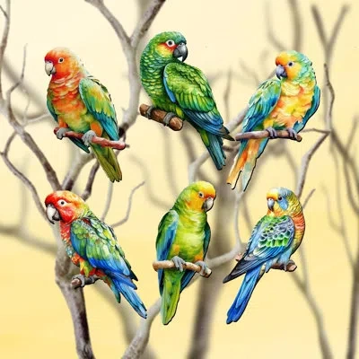 Designocracy 6 Piece Parrots Decorative Wooden Clip-on Ornaments By G. Debrekht