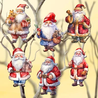 Designocracy 6 Piece Santa Decorative Wooden Clip-on Ornaments By G. Debrekht