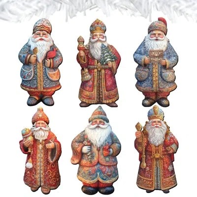 Designocracy 6 Piece Santa Decorative Wooden Clip-on Ornaments By G. Debrekht