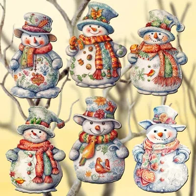 Designocracy 6 Piece Snowman Decorative Wooden Clip-on Ornaments By G. Debrekht