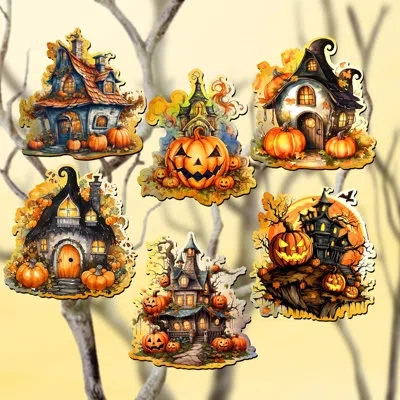 Designocracy 6 Piece Spooky Houses Decorative Wooden Clip-on Ornaments By G. Debrekht