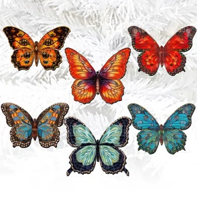 Designocracy 6 Piece Summer Butterfly Decorative Wooden Clip-on Ornaments By G. Debrekht