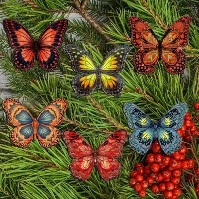 Designocracy 6 Piece Summer Butterfly Decorative Wooden Clip-on Ornaments By G. Debrekht