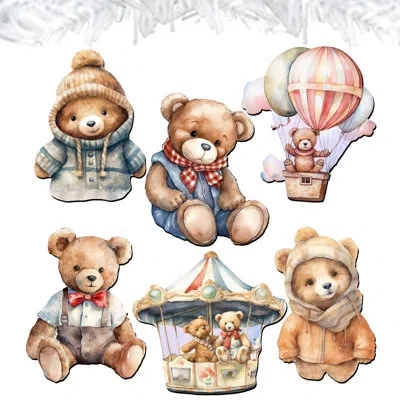 Designocracy 6 Piece Teddy Bear Decorative Wooden Clip-on Ornaments By G. Debrekht