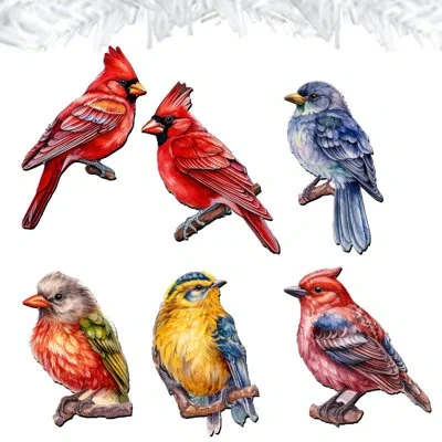 Designocracy 6 Piece Winter Birds Decorative Wooden Clip-on Ornaments By G. Debrekht