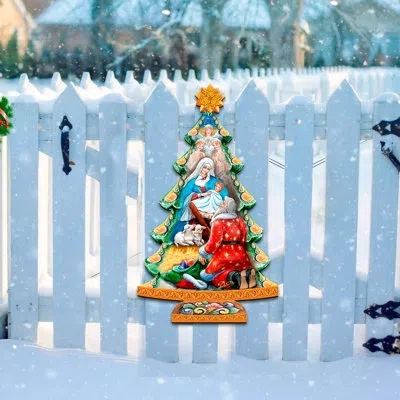Designocracy Adoration Nativity Tree Wooden Door Hanger By G.debrekht In Multicolor